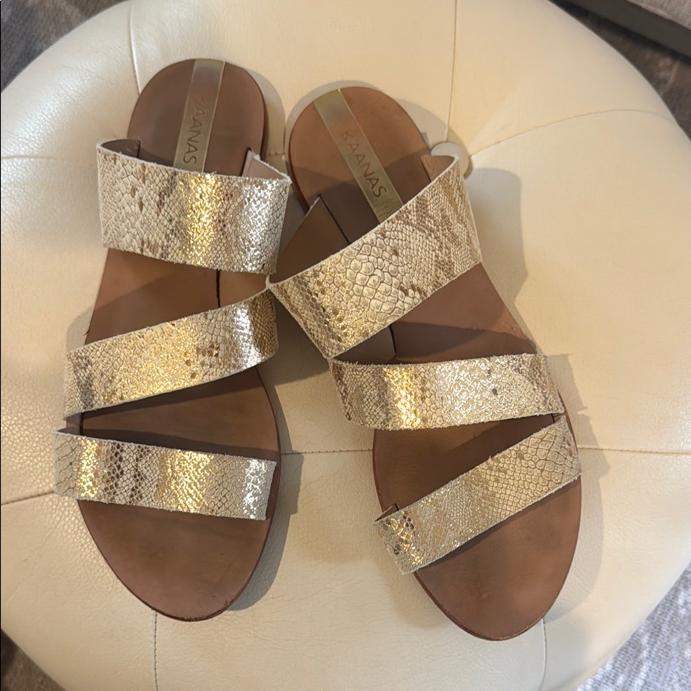 Kaanas Gold Metallic Sandals with Textured Straps